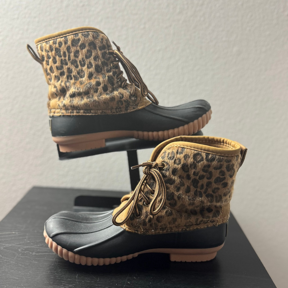 Marleylilly Girls 4 Black Brown Faux Winter Rain Monogrammed Leopard Duck Boots